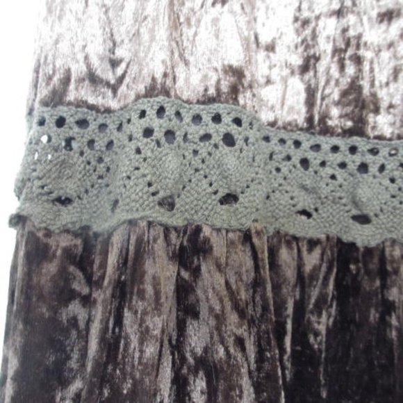 Temptation Italy Brown Velvet Boho Gypsy Lace Trim 2 Piece Top and Skirt - Picture 13 of 16